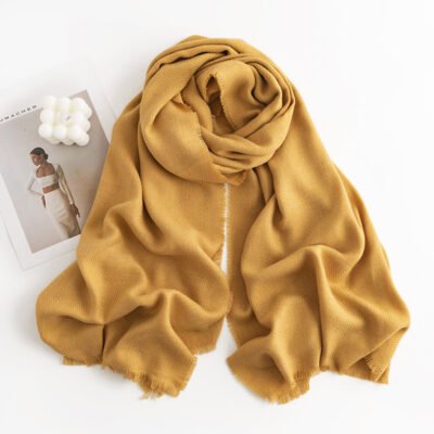 Herringbone Pattern Monochrome Artificial Cashmere Scarf Women’s Simple Casual Style Tassel Warm Shawl