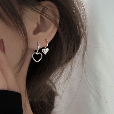 Fashion Trending Hollow Asymmetric Love Heart Earrings