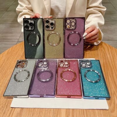 Phone Case Square Electroplated Transparent Solid Color Magnetic Protective Cover