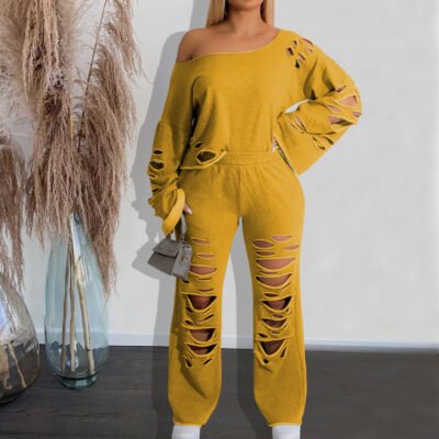 Women’s Ripped Loose Sweater Two-piece Suit