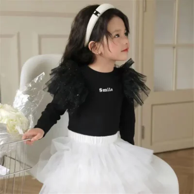 Girls’ Clothing T-shirt 2023 Spring New Children’s Cotton Baby Performance Dress Long Sleeve Slim Fit Fashion Kids Outfits 2-8T